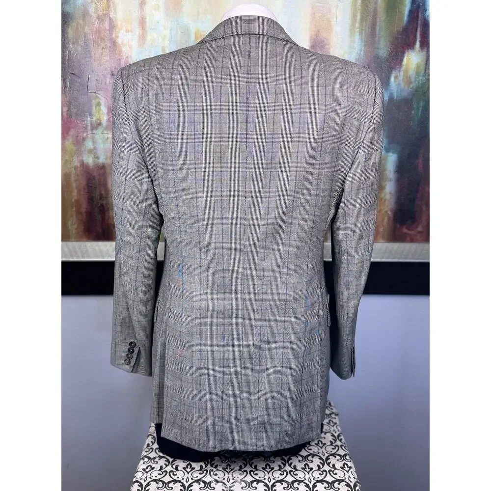 Dunhill Mens Made In Italy Gray Glencheck Blazer 42R Slim Fit